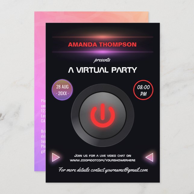 Virtual Birthday Party Gig Invitation (Front/Back)