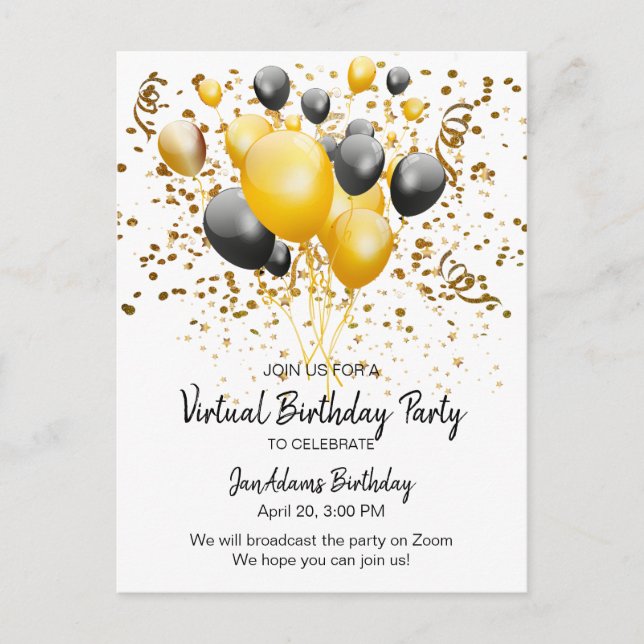 Virtual Birthday Party Invitation Postcard (Front)