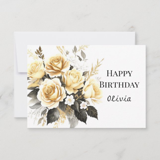 Virtual Bloom Gold and Black Birthday Card (Front)