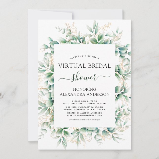 Virtual Bridal Shower Botanical Greenery Invitation (Front)