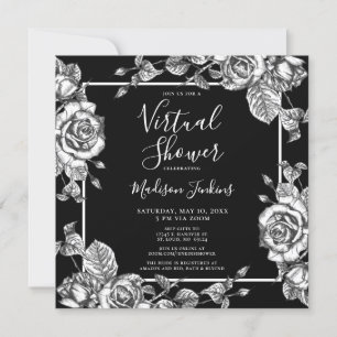 Virtual Bridal Shower Elegant Black White Floral Invitation