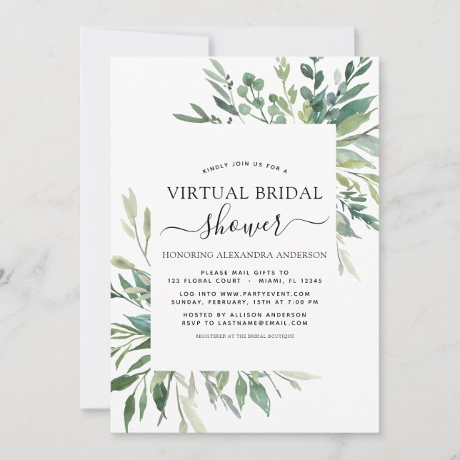 Virtual Bridal Shower Greenery Invitation (Front)