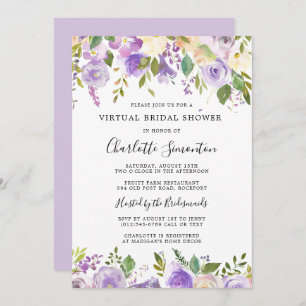 Virtual Bridal Shower Purple Greenery Botanical Invitation
