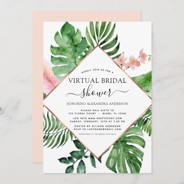 Virtual Bridal Shower Tropical Palm Geometric Invitation (Front/Back)