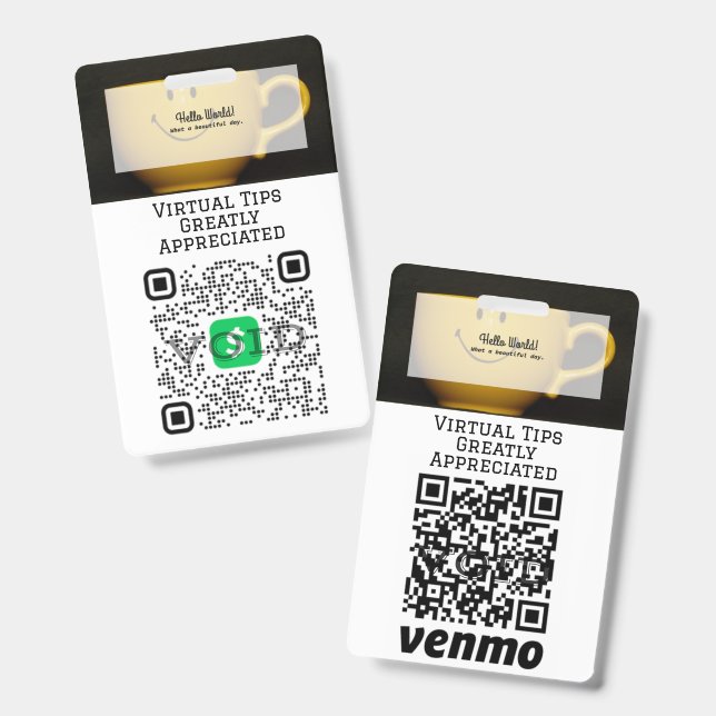 Virtual Cashless Tipping QR Code Badge ID Badge (Front & Back)
