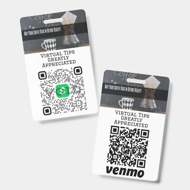 Virtual Cashless Tipping QR Code Badge ID Badge (Front & Back)