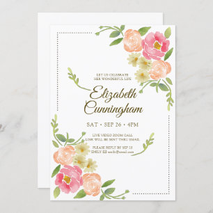 Virtual Celebration of Life Watercolor Florals Invitation