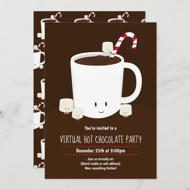 Virtual Christmas Party Hot Chocolate Brown Invitation (Front/Back)