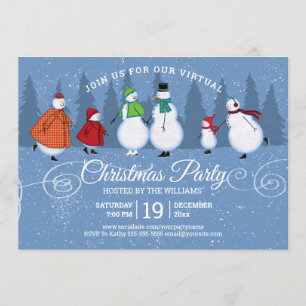 Virtual Christmas Party Snowman Skating Pine Trees Invitation