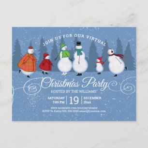 Virtual Christmas Party Snowman Skating Pine Trees Invitation Postcard