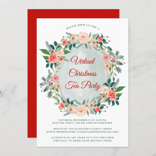 Virtual Christmas Tea Party Winter Florals Invitation