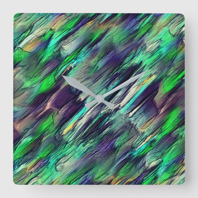 Virtual colourful stalactite or layers destroyed square wall clock (Front)