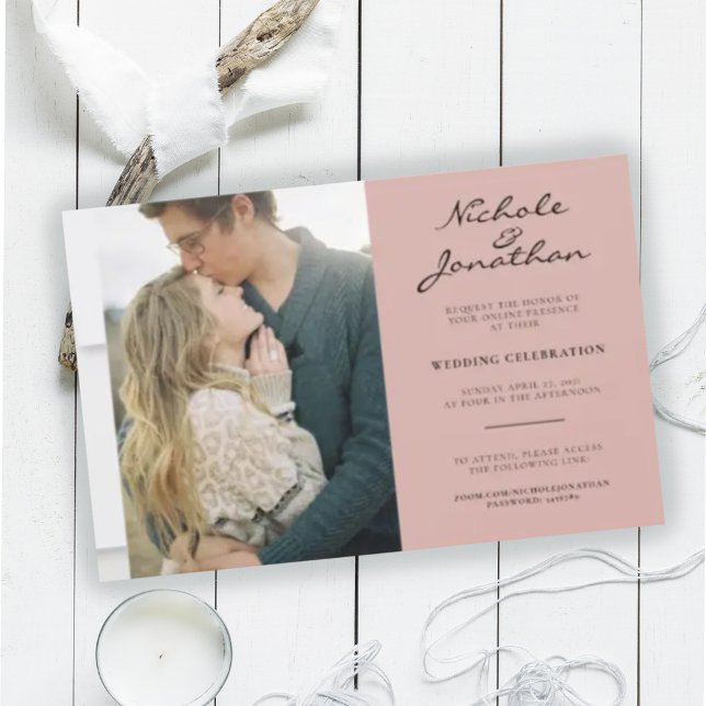 Virtual Dusty Pink Online Photo Wedding  Invitation (Creator Uploaded)