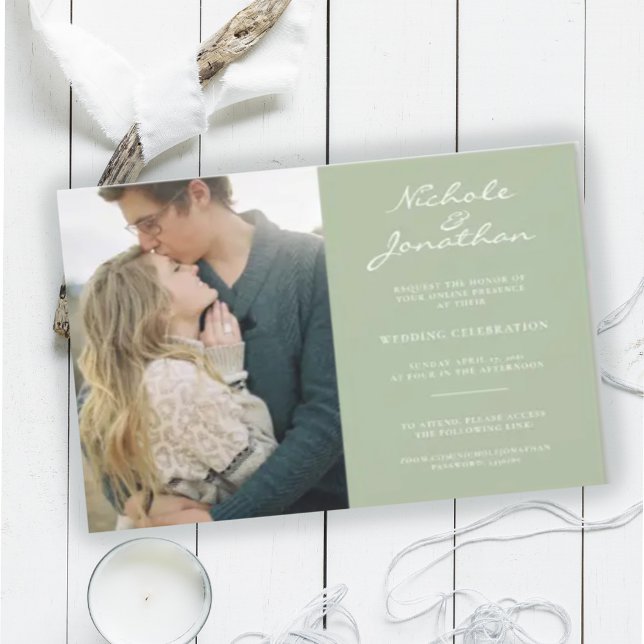 Virtual Dusty Sage Online Photo Wedding   Invitation (Creator Uploaded)