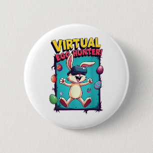 Virtual Egg Hunter - Funny Gamer Bunny Vr _ Easter 6 Cm Round Badge