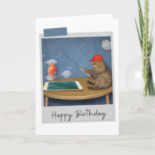 Virtual Fishing Cat Funny Birthday Card