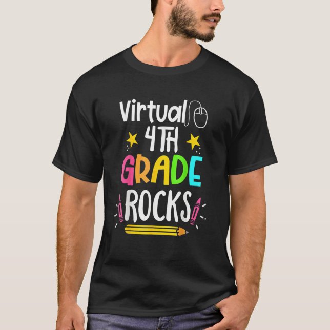Virtual Fourth Grade Rocks 4th Back To School Teac T-Shirt (Front)