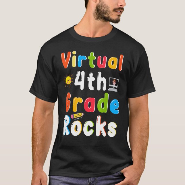 Virtual Fourth Grade Rocks 4th Back To School Teac T-Shirt (Front)