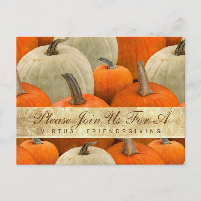 Virtual Friendsgiving Dinner Pumpkin Harvest Invitation Postcard (Front)