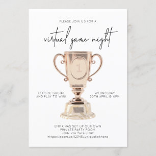 Virtual Game Night Minimal Pink Trophy Winner Invitation