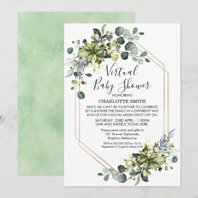 Virtual Geometric Foliage Baby Shower Invitation (Front/Back)
