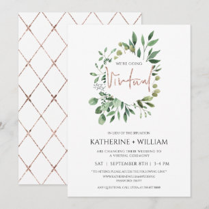 Virtual Gold Eucalyptus Greenery Geometric Wedding Invitation
