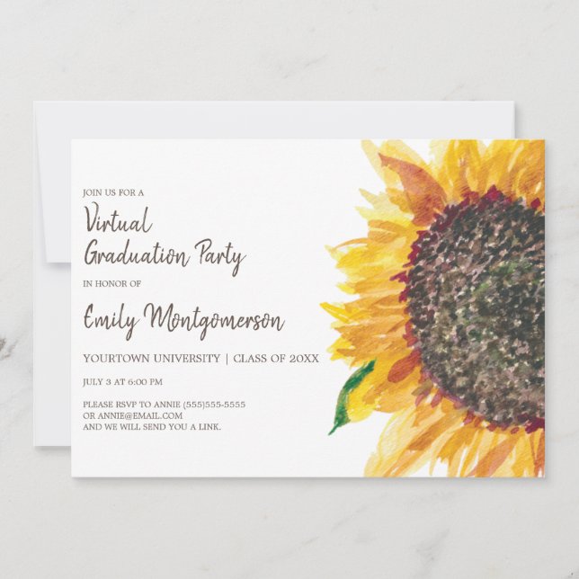 Virtual Graduation Party Yellow Brown Sunflower Invitation (Front)