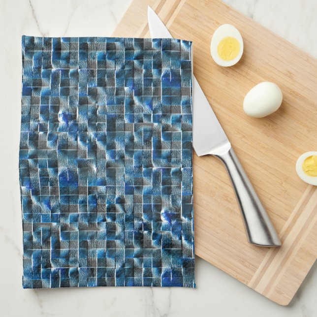 Virtual grey blue rustic ceramic tile with flaws  tea towel (Quarter Fold)