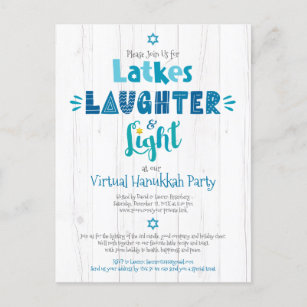 Virtual Hanukkah Party Latke Laughter Light Rustic Invitation Postcard