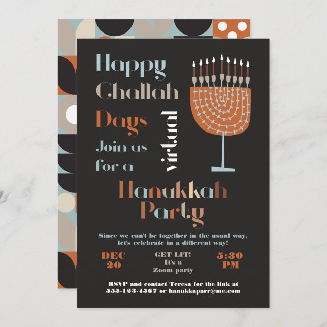 Virtual Happy Challah Day Hanukkah Party Invitation (Front/Back)