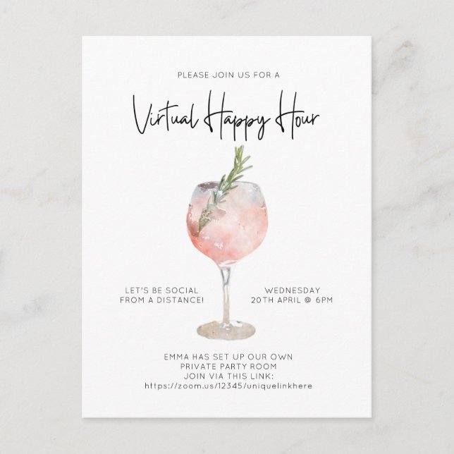 Virtual Happy Hour Social Distance Cocktail Party Postcard (Front)