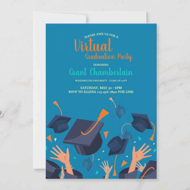 Virtual Hat Toss Graduation Party Invitation (Front)