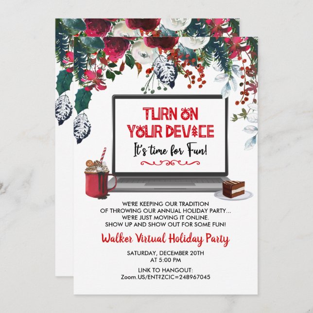 Virtual Holiday Christmas Party Invitation (Front/Back)