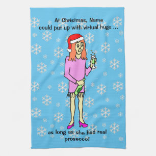 Virtual Hugs Prosecco Christmas Tea Towel