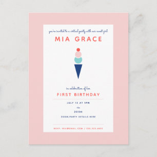 Virtual Kids Birthday Ice Cream Modern Party Postcard