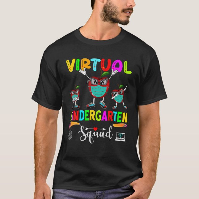 Virtual Kindergarten Squad Dabbing Apple Mask Back T-Shirt (Front)