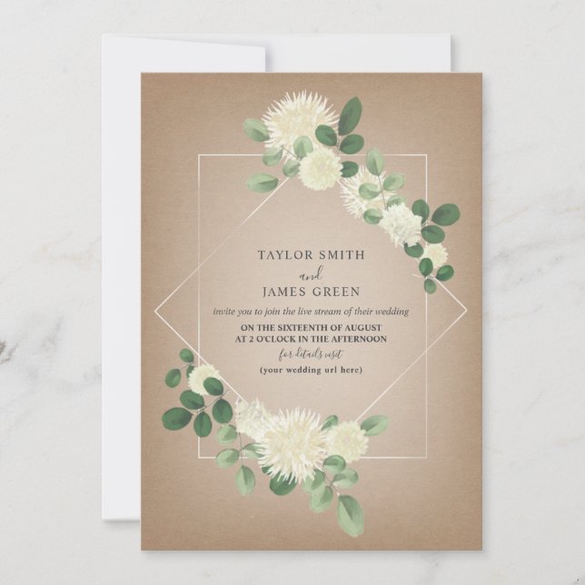 Virtual Live Stream Wedding Cardstock Botanical Invitation (Front)