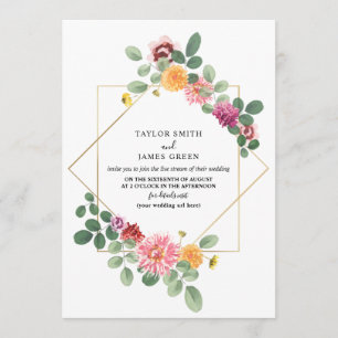 Virtual Live Stream Wedding Geometric Boho Floral Invitation