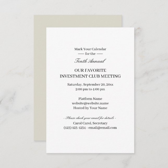 Virtual Meeting for Specialist Clubs Invitations (Front/Back)