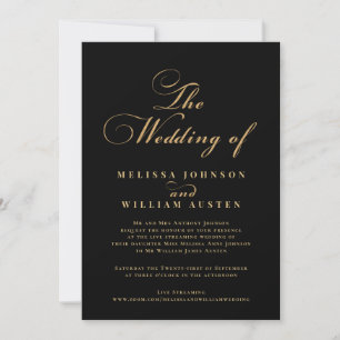 Virtual Modern Black Gold Typography Wedding Invitation