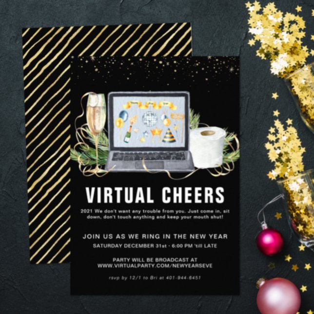Virtual New Years Eve Party | Sparkling Champagne Invitation (Creator Uploaded)