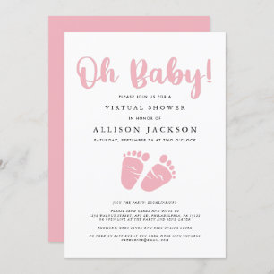 Virtual Oh Baby Girl Shower Pink Baby Feet Simple Invitation