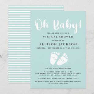 Virtual Oh Baby Shower Baby Feet Light Mint White Invitation