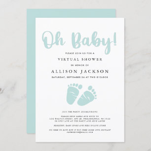 Virtual Oh Baby Shower Light Mint Green Baby Feet Invitation