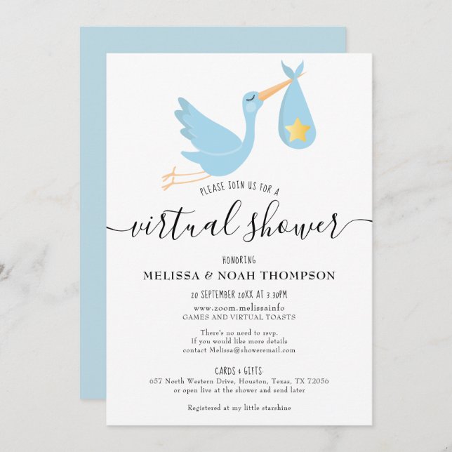 Virtual Online Long Distance  Baby Shower Sprinkle Invitation (Front/Back)