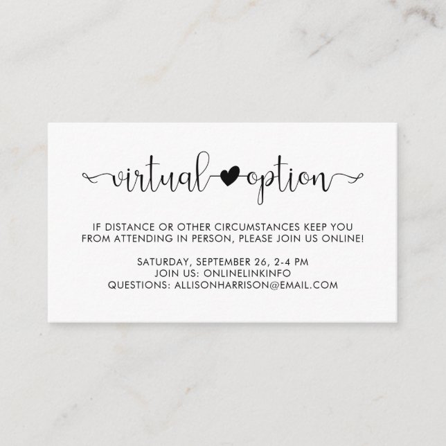 Virtual Online Option Baby Shower Party Enclosure Card (Front)