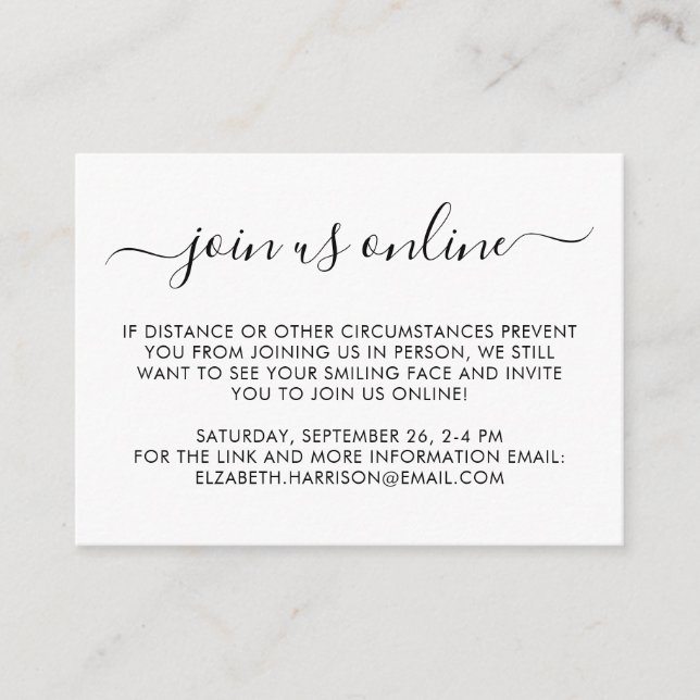 Virtual Online Option Party Or Baby Shower Enclosure Card (Front)