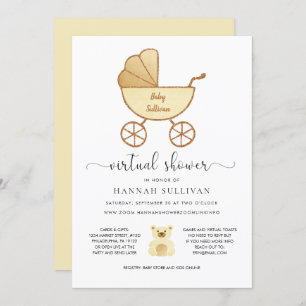 Virtual Online Shower Retro Carriage Yellow Gold Invitation