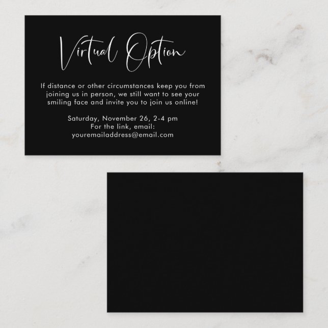 Virtual Option Party Shower Wedding Black Enclosure Card (Front/Back)