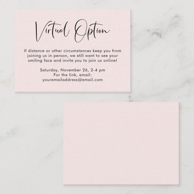 Virtual Option Party Shower Wedding Pink Enclosure Card (Front/Back)